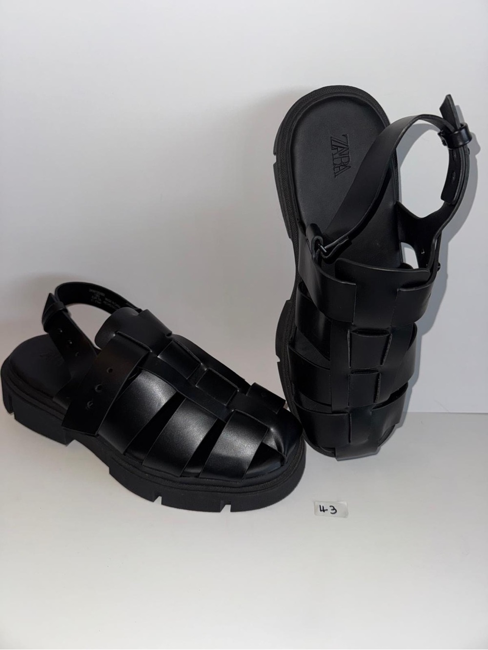 Zara Black Woven Leather Fisherman Sandals with Buckle